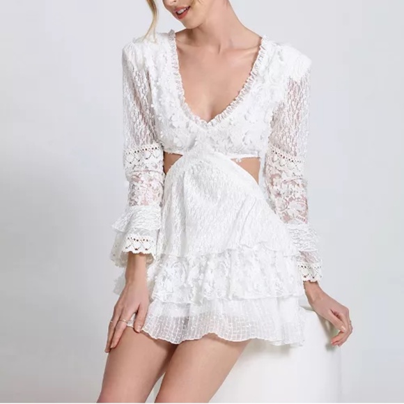 Avec Les Filles LACE CUT-OUT TIERED MINI DRESS - Picture 1 of 7